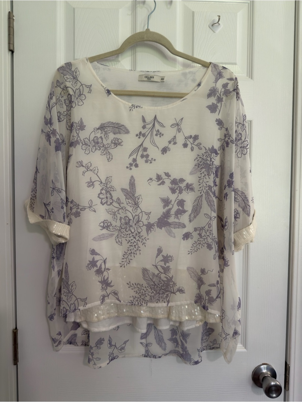 Cellbes Lavender Floral Sheer Layered Blouse - Ivory 1X